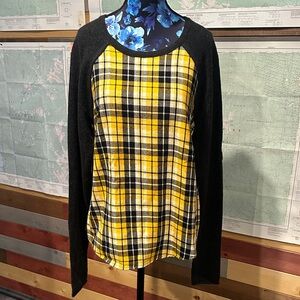 Yellow Black Plaid Raglan Long Sleeve Top